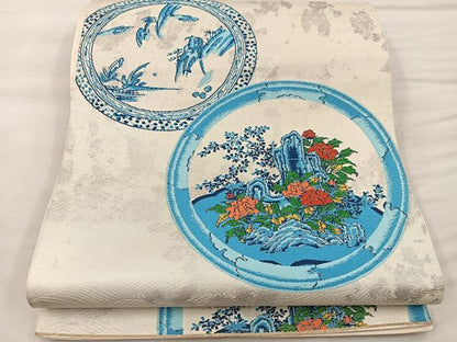平和屋着物◎六通柄袋帯 草花丸文 正絹 逸品 BAAX1212mz