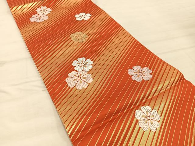 平和屋着物◎両面 六通柄袋帯 色紙枝花文 金糸 正絹 逸品 BAAX1214mz