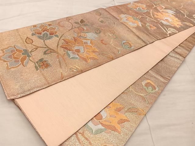 平和屋着物◎六通柄袋帯 更紗花鳥文 金銀糸 正絹 逸品 BAAX1216mz