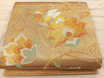 平和屋着物◎六通柄袋帯 更紗花鳥文 金銀糸 正絹 逸品 BAAX1216mz