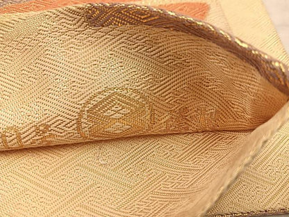 平和屋着物◎本綾佐賀錦 伝統工芸品産業功労者 岡野武一郎 六通柄袋帯 菱花文 金糸 正絹 逸品 BAAX1218mz