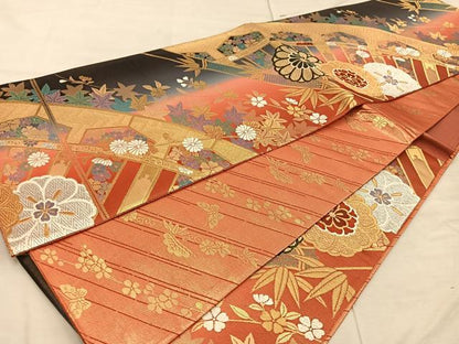 平和屋着物◎六通柄袋帯 菊花文 金銀糸 正絹 逸品 BAAX1225mz