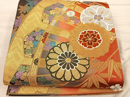 平和屋着物◎六通柄袋帯 菊花文 金銀糸 正絹 逸品 BAAX1225mz