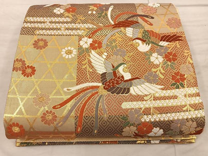 平和屋着物◎六通柄袋帯 鳳凰花文 金糸 正絹 逸品 BAAX1226mz
