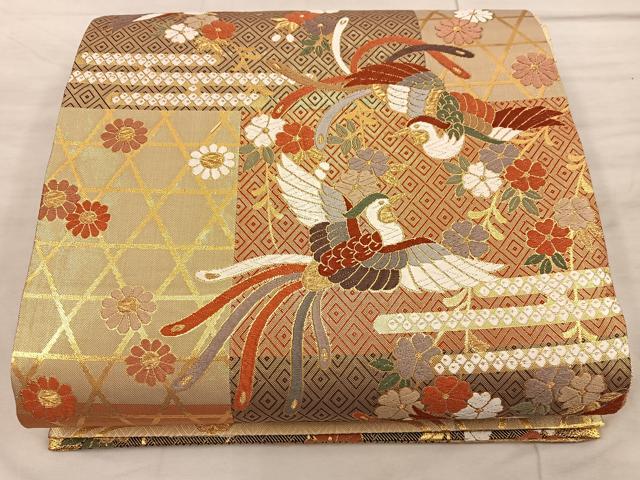 平和屋着物◎六通柄袋帯 鳳凰花文 金糸 正絹 逸品 BAAX1226mz