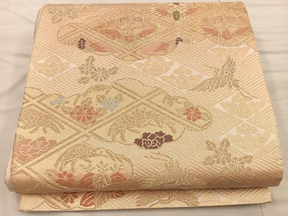 平和屋着物◎六通柄袋帯 飛鶴花文 金糸 正絹 逸品 BAAX1227mz
