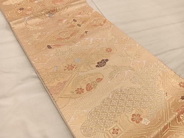 平和屋着物◎六通柄袋帯 飛鶴花文 金糸 正絹 逸品 BAAX1227mz