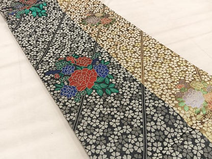 平和屋着物◎両面 六通柄袋帯 舞花文 金銀糸 正絹 逸品 BAAX1234mz