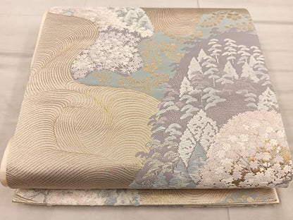 平和屋着物◎六通柄袋帯　唐織　樹林文　金糸　正絹　逸品　BAAX1237mz