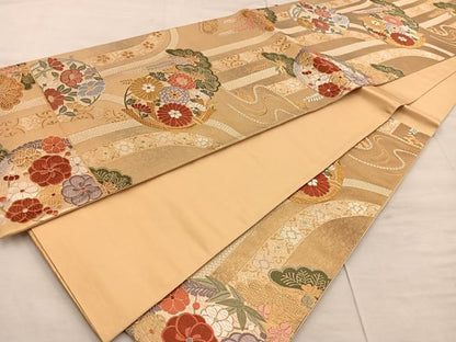 平和屋着物◎六通柄袋帯 唐織 瑞宝花の丸 正絹 逸品 BAAX1241mz