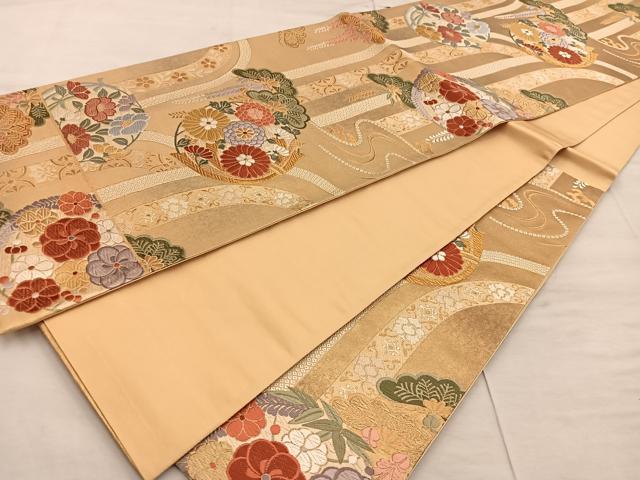 平和屋着物◎六通柄袋帯 唐織 瑞宝花の丸 正絹 逸品 BAAX1241mz