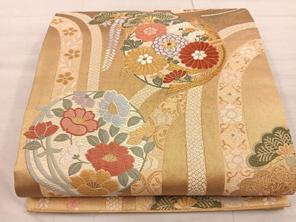 平和屋着物◎六通柄袋帯 唐織 瑞宝花の丸 正絹 逸品 BAAX1241mz