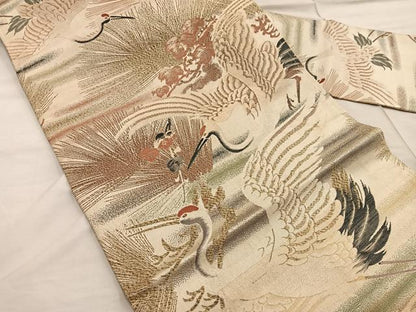 平和屋着物◎アンティーク 大正ロマン 九寸名古屋帯飛鶴文 正絹 逸品 BAAX1245mz