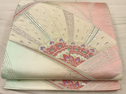 平和屋着物◎六通柄袋帯 孔雀 銀糸 正絹 逸品 BAAX1256mz