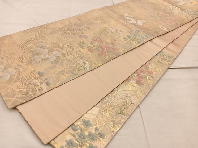 平和屋着物◎六通柄袋帯 清水六兵衛 草花文 金糸 正絹 逸品 BAAX1257mz