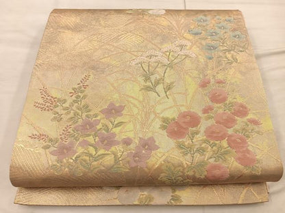 平和屋着物◎六通柄袋帯 清水六兵衛 草花文 金糸 正絹 逸品 BAAX1257mz