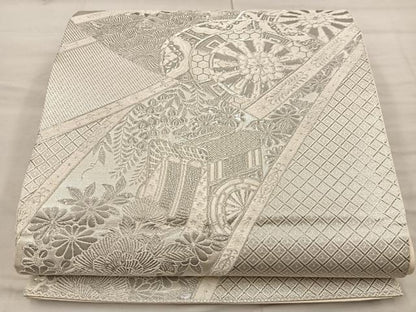 平和屋着物◎六通柄袋帯 熨斗御所車文 プラチナ二重箔 正絹 逸品 BAAX1259mz