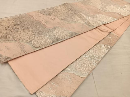 平和屋着物◎西陣 服部織物謹製 六通柄袋帯 松風 流水花文 銀糸 正絹 逸品 BAAX1260mz