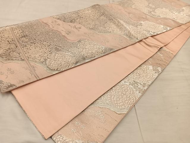 平和屋着物◎西陣 服部織物謹製 六通柄袋帯 松風 流水花文 銀糸 正絹 逸品 BAAX1260mz