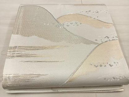 平和屋着物◎西陣 熊井一雄作 六通柄袋帯 遠山文 銀糸 証紙付き 正絹 逸品 BAAX1264mz
