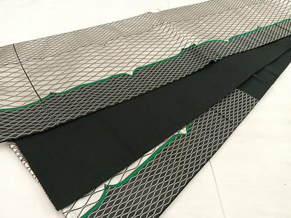 平和屋着物◎六通柄袋帯 幾何学文様 銀糸 正絹 逸品 BAAX1265mz