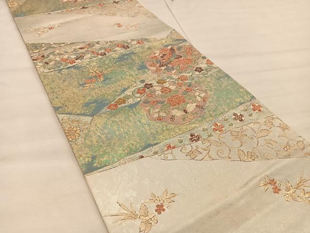 平和屋着物◎六通柄袋帯 裂取彩色文 金糸 引箔 正絹 逸品 BAAX1272mz