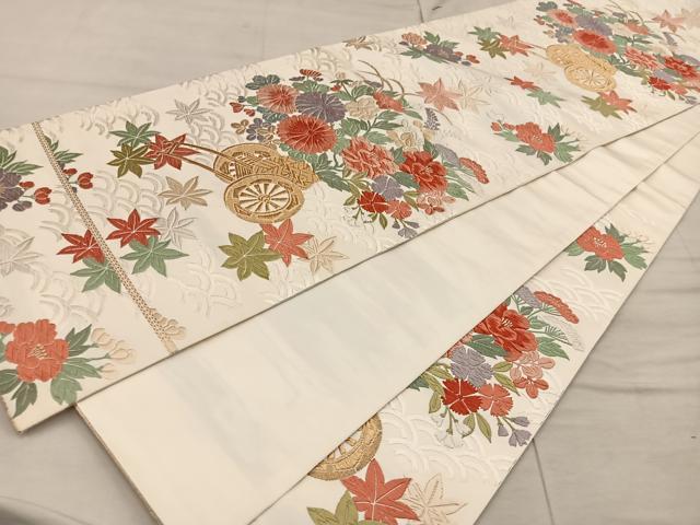 平和屋着物◎六通柄袋帯 唐織 花車文 金糸 正絹 逸品 BAAX1273mz