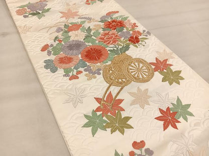平和屋着物◎六通柄袋帯 唐織 花車文 金糸 正絹 逸品 BAAX1273mz