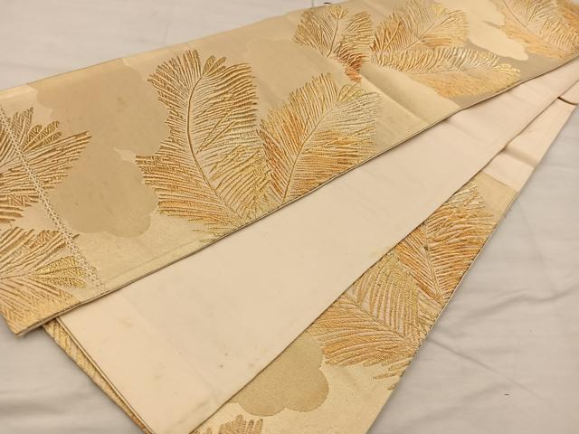 平和屋着物◎六通柄袋帯 雲取り若松葉文 金糸 正絹 逸品 BAAX1279mz