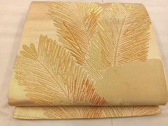 平和屋着物◎六通柄袋帯 雲取り若松葉文 金糸 正絹 逸品 BAAX1279mz