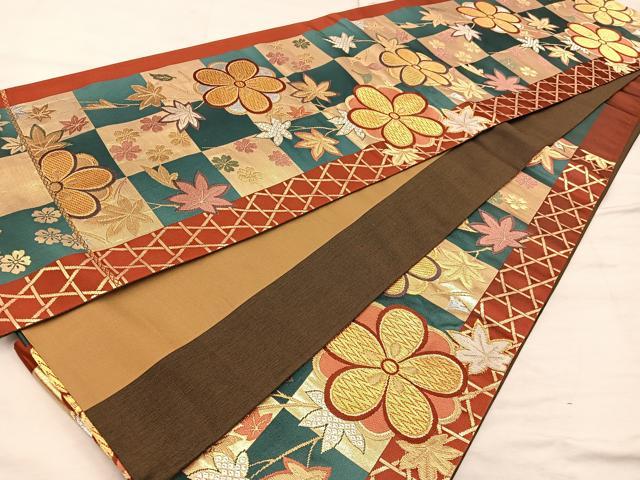 平和屋着物◎六通柄袋帯 唐織 梅花文 金銀糸 正絹 逸品 BAAX1282mz