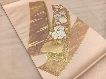 平和屋着物◎太鼓柄袋帯 短冊花文 金銀彩 正絹 逸品 BAAX1284mz