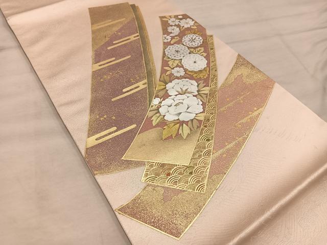 平和屋着物◎太鼓柄袋帯 短冊花文 金銀彩 正絹 逸品 BAAX1284mz