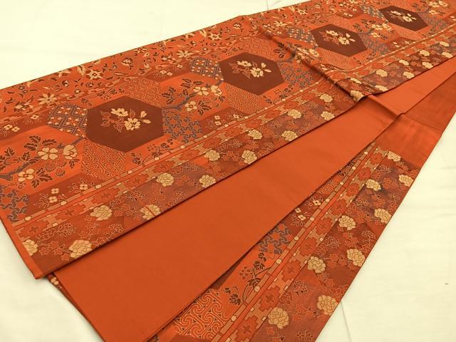 平和屋着物◎六通柄袋帯 亀甲花文 正絹 逸品 BAAX1285mz