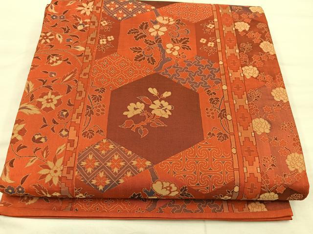 平和屋着物◎六通柄袋帯 亀甲花文 正絹 逸品 BAAX1285mz