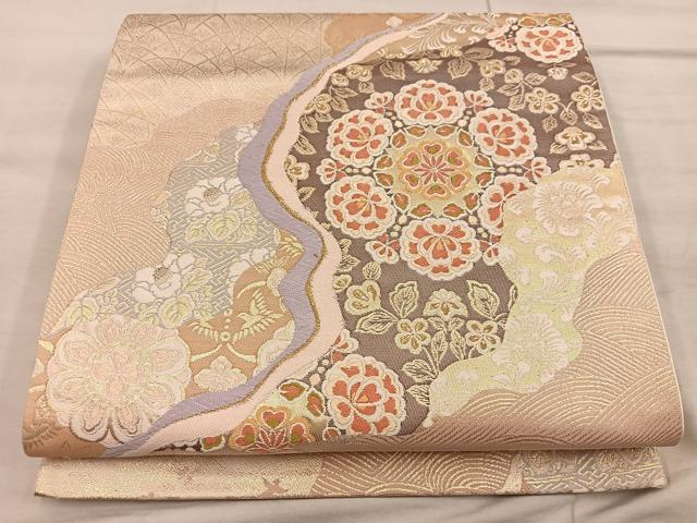 平和屋着物◎六通柄袋帯 道長名物文 金糸 正絹 逸品 BAAX1289mz