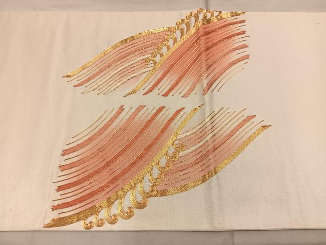 平和屋着物◎太鼓柄袋帯　総駒刺繍　立波文　正絹　逸品　BAAX1294mz