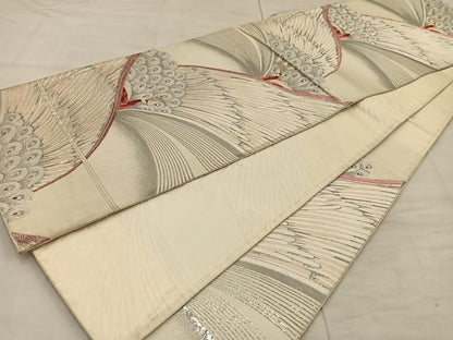 平和屋着物◎六通柄袋帯　孔雀　金銀糸　正絹　逸品　BAAX1295mz