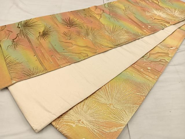 平和屋着物◎六通柄　京袋帯　草葉文　金糸　正絹　逸品　BAAX1296mz