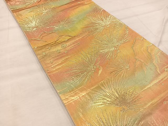 平和屋着物◎六通柄　京袋帯　草葉文　金糸　正絹　逸品　BAAX1296mz