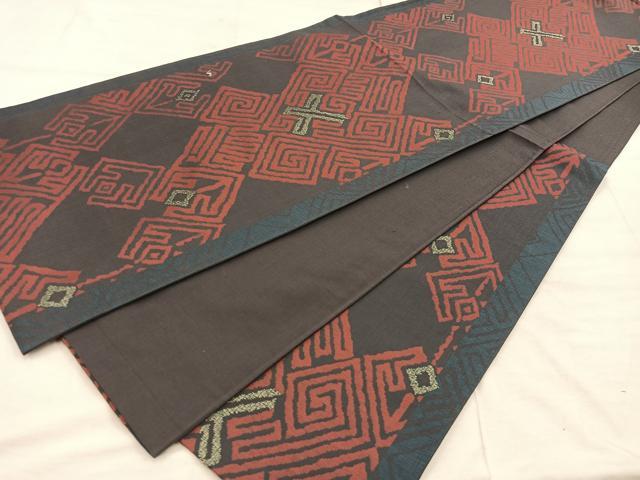 平和屋着物◎六通柄袋帯　幾何学文様　正絹　逸品　BAAX1297mz