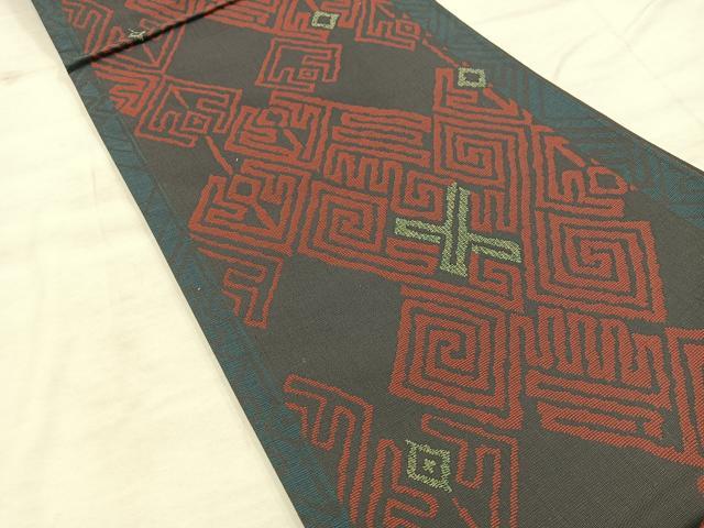 平和屋着物◎六通柄袋帯　幾何学文様　正絹　逸品　BAAX1297mz