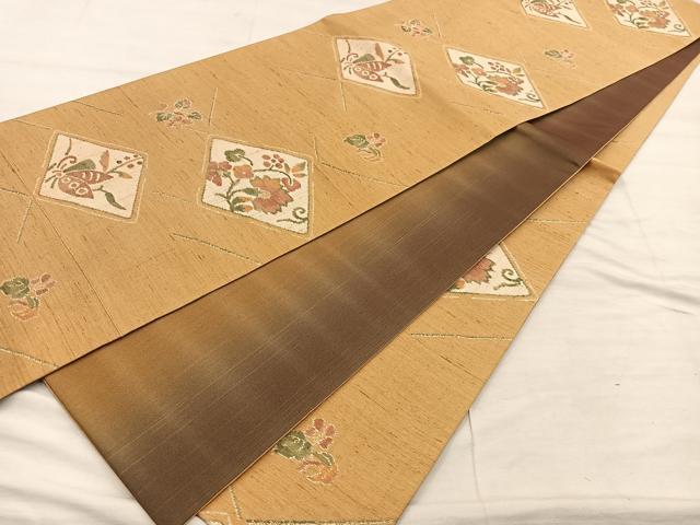 平和屋着物◎六通柄袋帯　紬地　菱舞蝶花文　正絹　逸品　BAAX1306mz