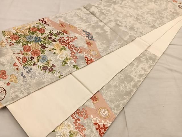 平和屋着物◎六通柄袋帯　唐織　菊花文　金糸　正絹　逸品　BAAX1309mz