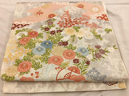 平和屋着物◎六通柄袋帯　唐織　菊花文　金糸　正絹　逸品　BAAX1309mz