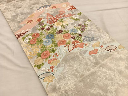 平和屋着物◎六通柄袋帯　唐織　菊花文　金糸　正絹　逸品　BAAX1309mz