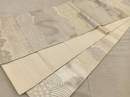 平和屋着物◎六通柄袋帯　竜田川　銀糸　正絹　逸品　BAAX1310mz