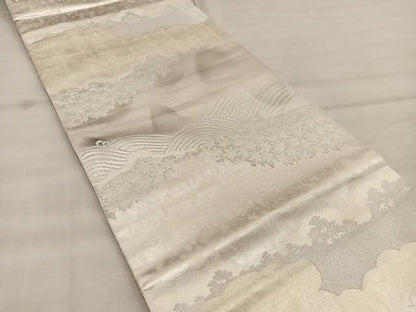 平和屋着物◎六通柄袋帯　竜田川　銀糸　正絹　逸品　BAAX1310mz