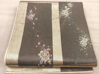平和屋着物◎太鼓柄袋帯　短冊花文　正絹　逸品　BAAX1316mz