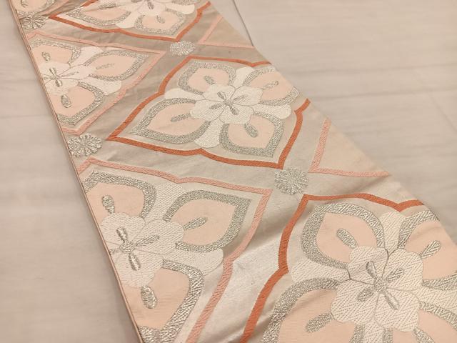 平和屋着物◎六通柄袋帯　草花文　銀糸　正絹　逸品　BAAX1318mz